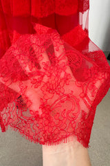 Spring 2018 Valentino by Pierpaolo Piccioli Red Chantilly Lace & Net Dress