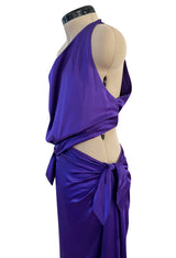 Outstanding 1990s Guy Laroche Haute Couture Open Waist Purple One Shoulder Silk Dress