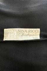 V Neck & Back 1990s Nina Ricci Black Silk Chiffon Caftan Dress w Sequin Bead & Rhinestone Detailing