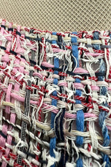 Incredible Spring 2018 Chanel by Karl Lagerfeld Runway Look 8 Pink & Blue Metallic Boucle Dress
