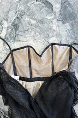 Spectacular Spring 1992 Oscar de la Renta Extremely Fine Black Lace Dress w Tiered Ruffled Full Skirt