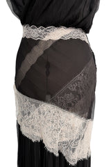 Ethereal Spring 2011 Nina Ricci by Peter Copping Black Silk Chiffon & Ivory Lace Plunge Dress