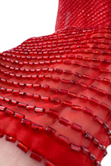 Iconic Resort 1980 Runway Fully Hand Beaded on Red Silk Chiffon Halston w Plunge Front