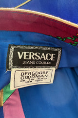 Iconic Spring 1992 Versace by Gianni Versace Jeans Couture Floral Print Full Skirt Halter Mini Dress