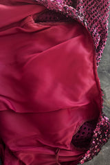 Fabulous 1960s Unlabeled Deep Burgundy Pink Fully Sequined Backless Dress