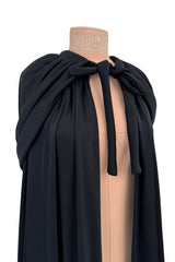 Dramatic Fall 1971 Loris Azzaro Black Jersey Full Length Cape w Hood
