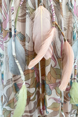 Phenomenal 1960s Gina Fratini Printed Tiered Baby Doll Maxi Dress w Poufed Cap Sleeves & Feather Details