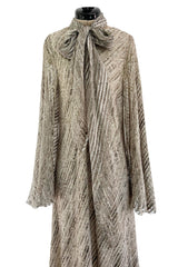 Exceptional 1970s George Stavropoulos Couture Bias Cut Grey Ribbon Silk Chiffon Dress w Sash