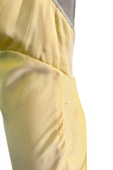 Prettiest 1980s Bob Mackie Pale Pastel Yellow Chiffon Dress w Draped Neckline & Flowing Skirt