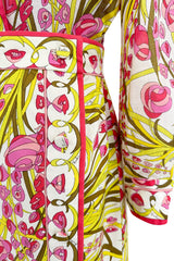 Wonderful 1960s Emilio Pucci Two Piece Cotton & Cotton Voile Pink & Yellow Skirt & Top Set