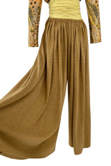 Fall 1970 Madame Gres Haute Couture Wide Leg Pant w Metallic Partially Open Tie Top Set