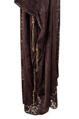 Rare 1960s Thea Porter Couture Brown Silk Open Caftan w Belt & Gold Tassles