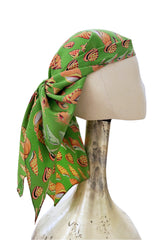 Chic Spring 1974 Valentino by the Original Mr. Valentinop Green Silk Shell Print Top & Head Scarf