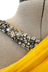 Spring 2009 John Galliano Deep Yellow Silk Chiffon Dress w Rhinestone Detailing