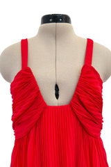 Incredible 1973 Hubert de Givenchy Haute Couture Red Sillk Crepe Chiffon Pleated Dress
