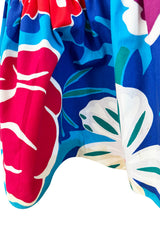 Prettiest 1977 Oscar de la Renta for Swirl One Shoulder Printed Bright Floral Cotton Dress w Ruffled Hem