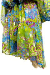 Spectacular Spring 1990 Yves Saint Laurent Runway Adjustable Length Metallic Silk Chiffon Dress