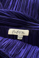 Fall 1982 Mary McFadden Purple Pleated Dress w Elaborate Beaded Gold Cord Shoulder