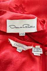 1970s Oscar de la Renta Coral Orange Wide Leg Pant & Long Caftan Tunic Set w Silk Cord Detailing