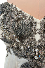 2022 Alexander McQueen by Sarah Burton Silk Chiffon Dress w Silver Bead Detailed Bodice