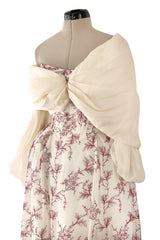 Prettiest 2000s Christian Lacroix Embroidered Net Strapless Dress w Dramatic Sleeved Bolero