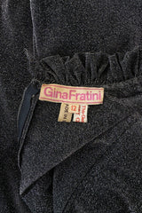 Spectacular 1970s Gina Fratini Metallic Deep Silver Lame Dress w Ruffle Collar & Angel Sleeves