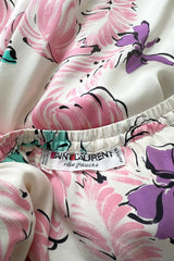 Dreamy Spring 1987 Yves Saint Laurent Off Shoulder Pink Feather & Bow Print Silk Dress