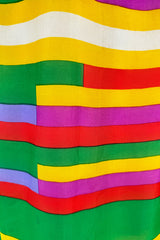 Spectacular 1968 Bill Blass Bright Striped Silk Organza Dress w Original Bow Belt & Bell Sleeves