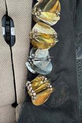 Fabulous 1960s Geoffrey Beene Black Silk Organza Dress w Metallic Gold & Silver Discs & Bead Detail