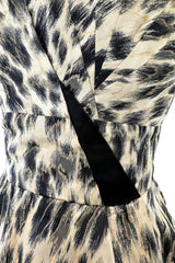 Incredible 1953 Jacques Fath Haute Couture Leopard Printed Silk Strapless Dress w Full Skirt