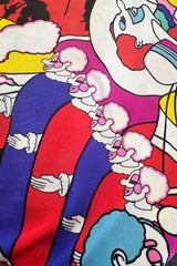 Incredible 1970s Lanvin by Jules-Francois Crahay Clown Print Wide Leg Jersey Jumpsuit