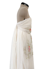 Dreamy Spring 2008 Christian Dior by John Galliano Ivory Silk Chiffon Dress w Hand Done Floral Embroidery