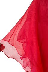 1970s Giorgio Sant'Angelo Red Silk ChiffonDress w Pink Silk Chiffon Lining & Prettiest Gusset Skirt