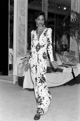 Fantastic Spring 1982 Yves Saint Laurent Haute Couture Runway Unlabeled Black & White Print Plunge Dress