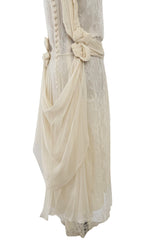 Fall 2007 John Galliano Ivory Silk Chiffon & Lace Dress w Silk Rosettes
