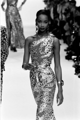 Outstanding 1991-92 Yves Saint Laurent Deep Pink Cut Devore Velvet w Black Under Pattern One Shoulder Dress