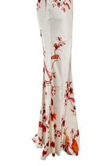 Spectacular Spring 2007 Roberto Cavalli Ivory & Coral Print Bias Cut Silk Dress w Twisted Halter Front & Low Back