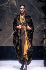 Phenomenal Fall 1991 Jean Louis Scherrer Haute Couture Runway Silk Velvet Cut Devore Cocoon Coat