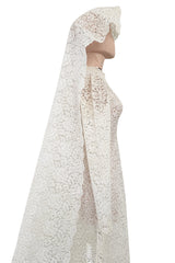 Heirloom Level Exquisite 1950s Handmade Couture White Lace Wedding Dress w a Matching Veil