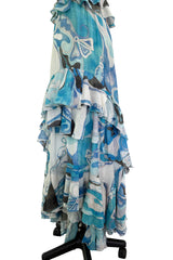 Resort 2011 Emilio Pucci by Peter Dundas Deliberately Faded & Lightly Tie Dyed Feather Light Silk Cotton Blue Print Dress