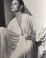 Incredible 1974 Yuki by Gnyuki Torimaru for Rembrandt Ivory Jersey Front Plunge Caftan Dress