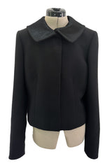 Minimalist Fall 2000 Gucci by Tom Ford Runway Look 3 Black Pant Suit w Leather Collar Detailing