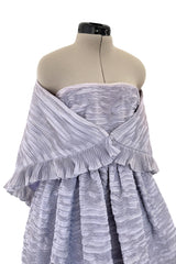 Elegant Late 1950s Sybil Connolly Couture Pale Lavender Pleated Linen Strapless Dress w Shawl