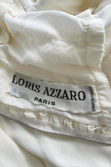 1970s Loris Azzaro White Stretch Jersey Strapless Jumpsuit w Gathered Bodice & Draped Pants