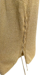 Amazing 1990s Gianni Versace Gold Metallic Knit Dress w Open or Lace up Back & Side Slit