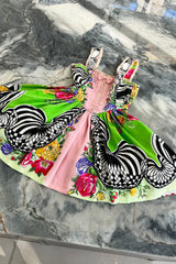 Dreamiest Spring 1992 Gianni Versace Versus Documented Pink Bow Detailed & Floral Print Dress