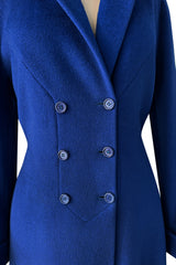 Extraordinary Fall 1952 Lanvin by Castillo Haute Couture Brilliant Blue Alpaca Coat w Button Front