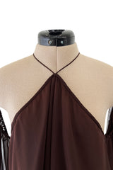 Extraordinary 1970s Yuki Brown Chiffon Caftan Dress w Open Shoulders & Incredible Sleeves