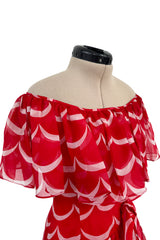 Exceptional & Important Spring 1980 Yves Saint Laurent Runway Red & White Print Silk Organza Dress