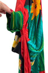 Fabulous 1980s Pauline Trigere Scarf Weight Silk Huge & Brillaint Coloured Floral Printed Caftan Dress
